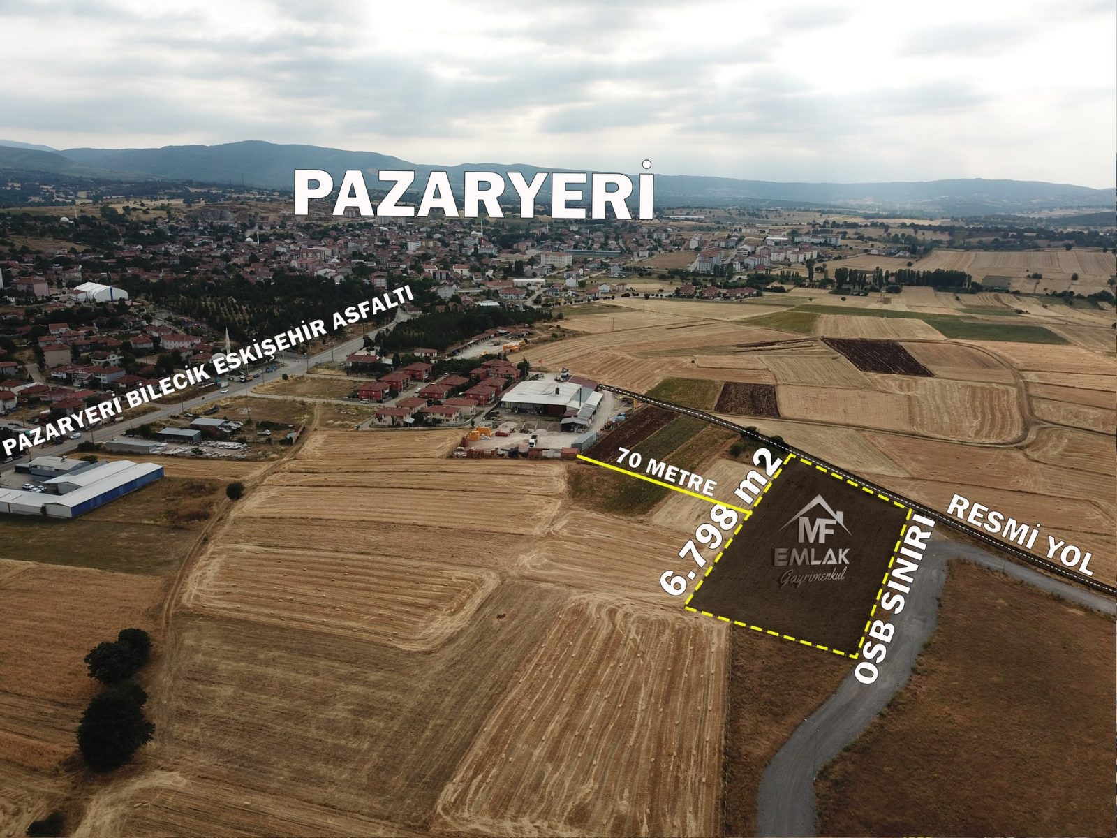 OSB Ye Sınır İmara 70 Metre Olan Satılık Tarla - Bilecik / Pazaryeri / Yeni Mahalle - Görsel 1