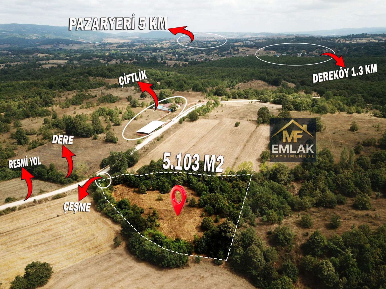 PAZARYERİ BULDUK KÖYÜNDE 5.103 m² DERE, ÇEŞME VE YOLLU ARAZİ - 12. görsel