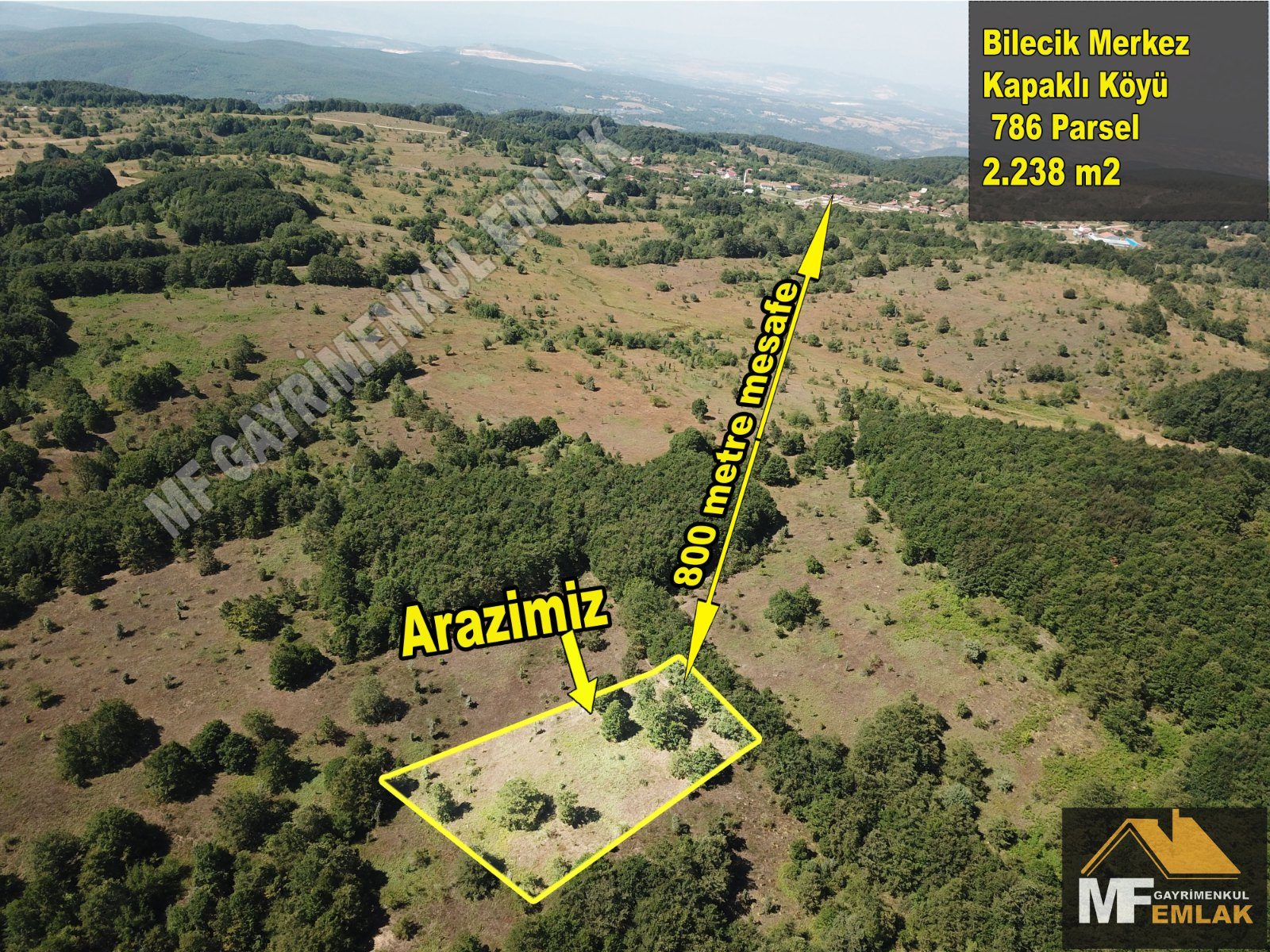 BİLECİK MERKEZ KAPAKLI KÖYÜ’NDE ORMAN BİTİŞİĞİ 2.238 M² SATILIK ARAZİ - 1. görsel